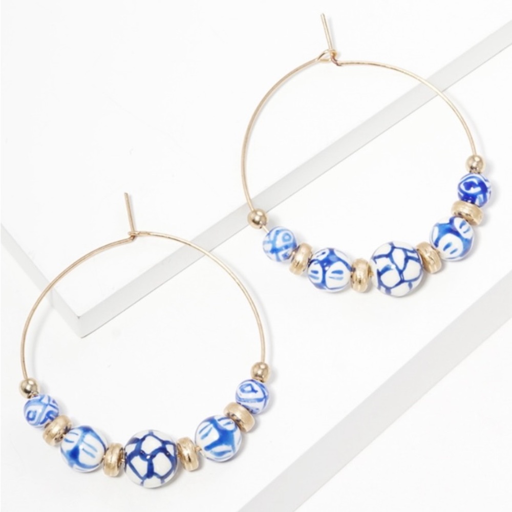 NWT - Porcelain beaded hoop earrings
